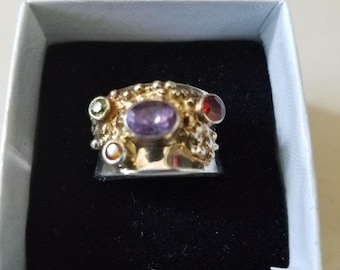 Designer Silver Ring With Gemstones