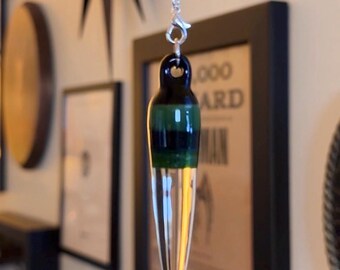 Green & Blue Stripe Pendulum + handmade with glass for divination and spirit communication
