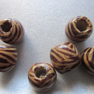 Brown Beige Wood Drum Beads 16mm 10 Beads