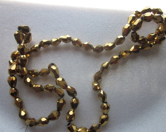 Gold Teardrop Glass Beads 7mm 8 Beads