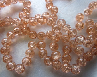 Peach Round Glass Crackle Beads 8mm 20 Beads