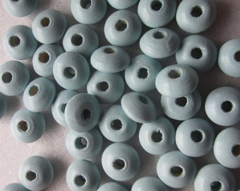 Light Blue Wood Rondelle Beads 12mm 20 Beads