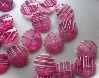 Pink Fuschia Striped Acrylic Beads 25mm 7 Beads