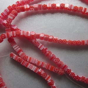 Red and White Cube Millefiori Glass Beads 4mm 24 Beads