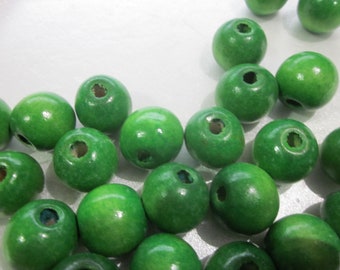 Green Round Wood Beads 18-20mm 12 Beads