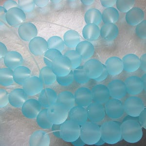 Light Blue Round Frosted Glass Beads 10mm 20 Beads
