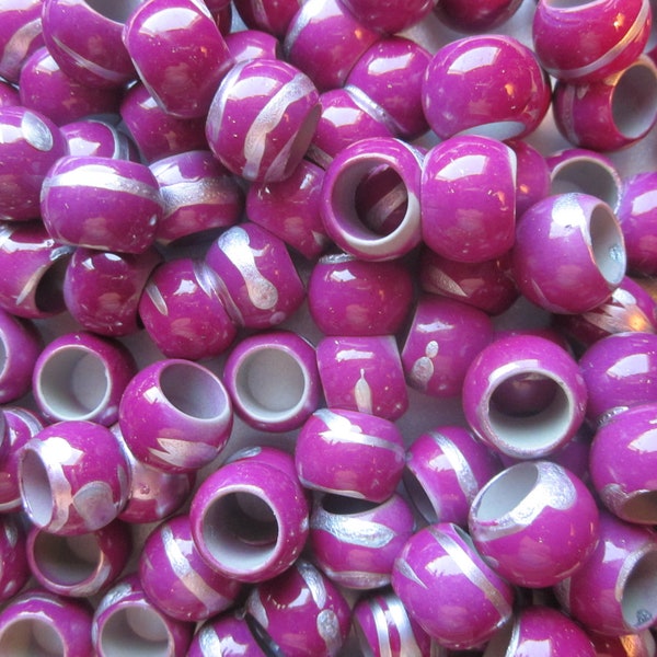 SALE - Fuschia and Silver Acrylic Beads Chunky Plastic 16mm 24 Beads