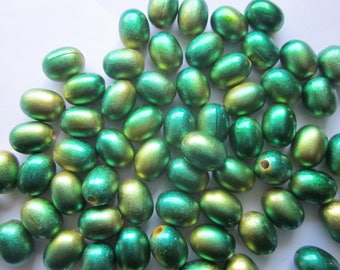 SALE - Green and Gold Oval Acrylic Beads 10x8mm 20 Beads