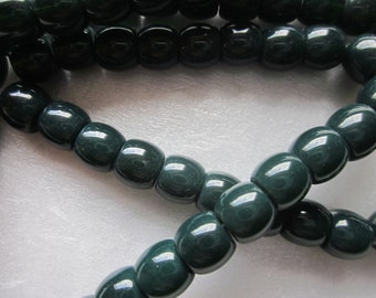 Dark Green Glass Barrel Beads 8.5mm 24 Beads