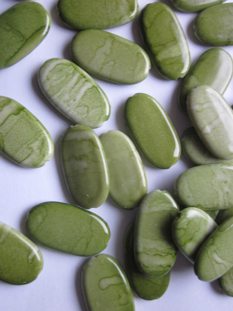 Green Oval Acrylic Beads 29x16mm 12 Beads