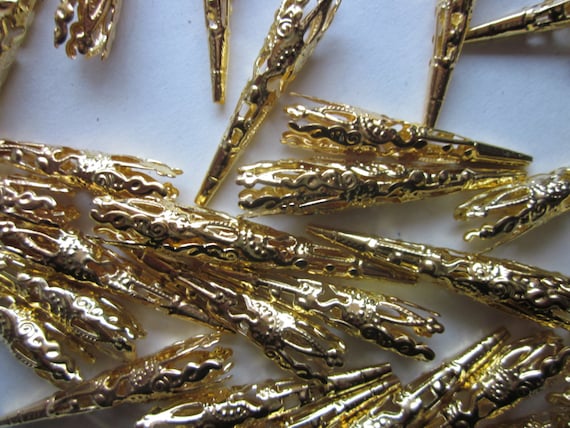 Golden Iron Bead Caps 42mm long 10 Beads Caps