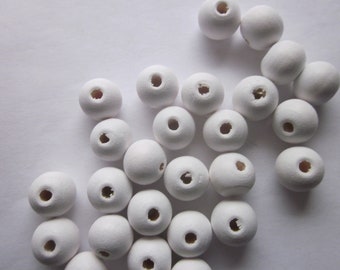 White Round Wood Beads 10mm 20 Beads