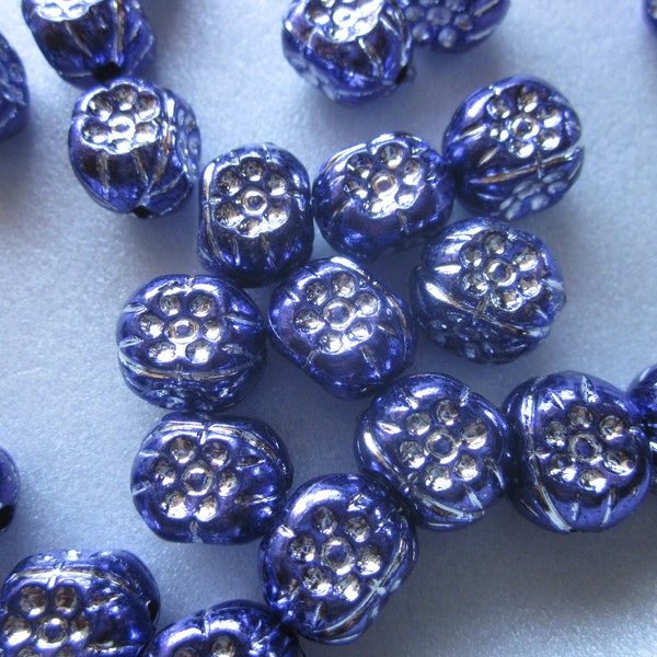 Purple and Silver Acrylic Beads 12.5mm 14 Beads