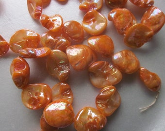 Orange Mother of Pearl Shell Nugget Beads 17-24mm 12 Beads
