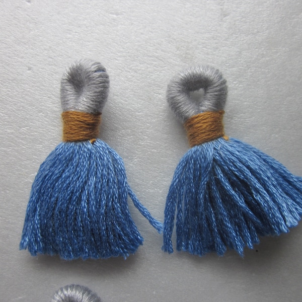 Gray and Blue Cotton Tassel Pendants 38-40mm 2 Pendants