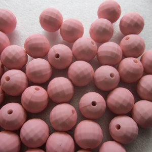 Pink Round Rubberized Faceted Acrylic Beads 10mm 20 Beads