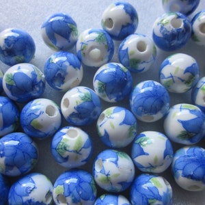Blue Multi Color Porcelain Beads 10mm 14 Beads