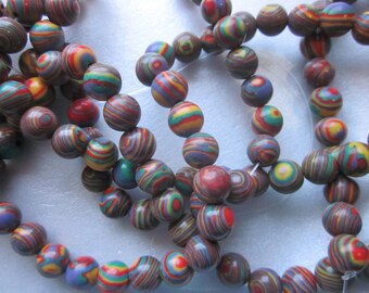 Multi Color Round Synthetic Malachite Round Beads 8mm 24 Beads