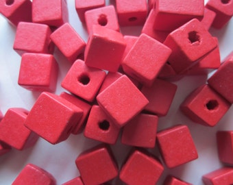 Red Wood Cube Beads 14-16mm 10 Beads