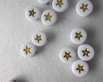 Star Coin White and Gold Acrylic Beads 7mm 20 Beads