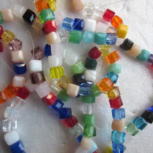 Multi Color Cube Glass Beads 4mm 30 Beads