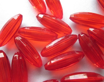 Red Oval Faceted Acrylic Beads 33x12mm 8 Beads