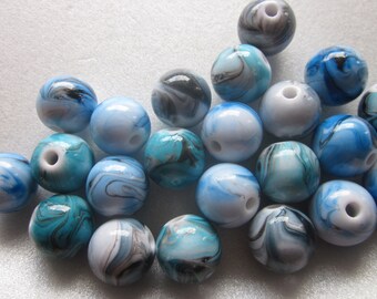 Blue Multi Color Round Acrylic Beads 14x13mm 12 Beads