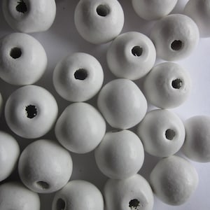 White Gumball Round Wood Beads 20x18mm 12 Beads