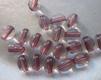 Clear and Pink/Purple Oval Acrylic Beads 13x11mm 14 Beads