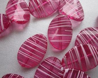 Pink Striped Oval Twist Acrylic Beads 35x25mm 8 Beads