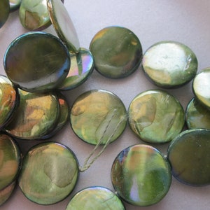 Green Mother of Pearl Shell Coin Beads 20mm 8 Beads
