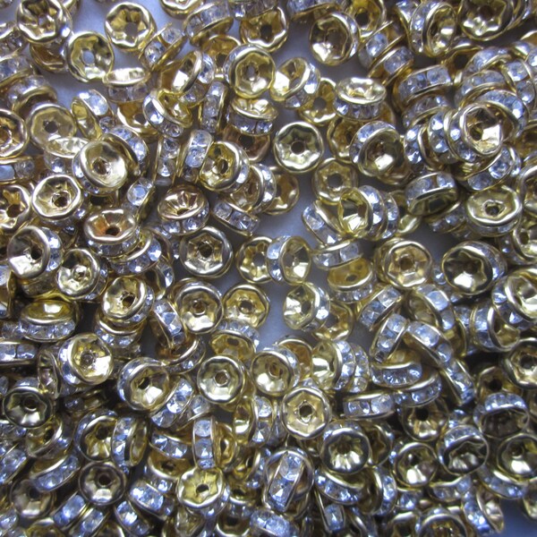 Gold and Clear Iron Spacer Beads 6mm 20 Beads