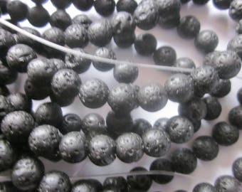 Perles noires rondes en pierre de lave 16 perles 8mm