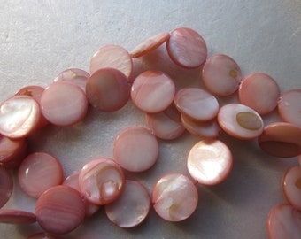 Pink Coin Shell Beads 14mm 12 Beads
