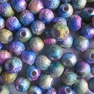Multi Color Acrylic Stardust Beads 6mm Rainbow Round 20 Beads