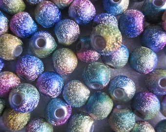 Multi Color Acrylic Stardust Beads 6mm Rainbow Round 20 Beads