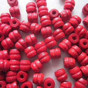 Red Wood Ribbed Barrel Beads 11x9mm 14 Beads