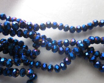 Blue Glass Metallic Beads 6x5mm 16 Inch Strand