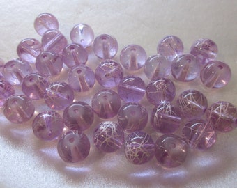 Lavender and White Round Glass Beads 10mm 16 Beads