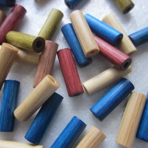 Multi Color Wood Tube Beads 16x5mm 14 Beads