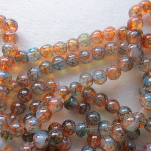 Blue Orange Round Glass Beads 6mm 24 Beads