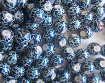 Blue Crackle Multi Color Round Glass Beads 8mm 20 Beads