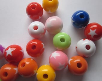 Multi Color Star Round Resin Beads 11mm 10 Beads