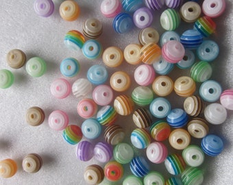 Multi Color Round Striped Resin Beads 6mm 18 Beads