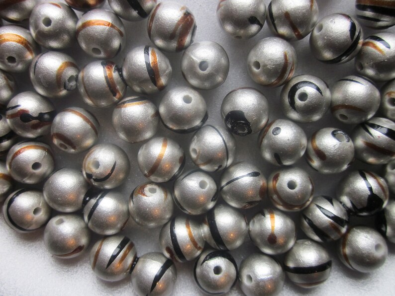 Silver Multi-Color Acrylic Beads Round Striped Plastic 10mm 20 | Etsy