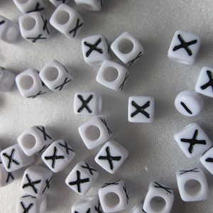 Black and White X Acrylic Square Cube Beads 7mm 20 Beads