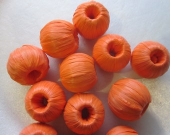 Orange Raffia Woven Beads 24-26mm 8 Beads