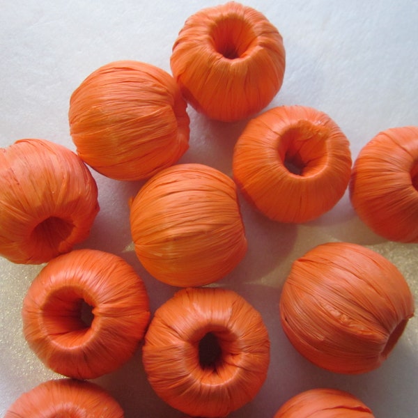 Orange Raffia Woven Beads 24-26mm 8 Beads