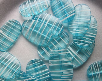 Blue and White Oval Acrylic Beads 45x27mm 6 Beads