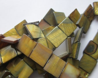 Brown Square Mother of Pearl Shell Beads 16-17mm 12 Beads